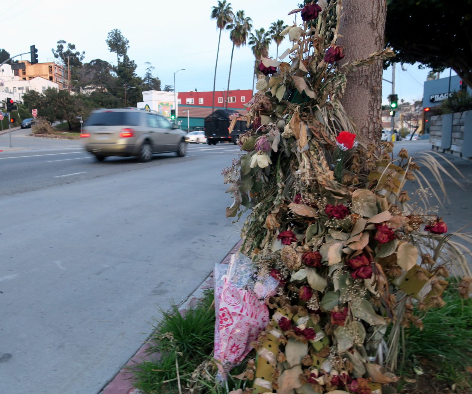 sidewalk memorial to sunset boulevard hit-and-run victim Rosa Garcia